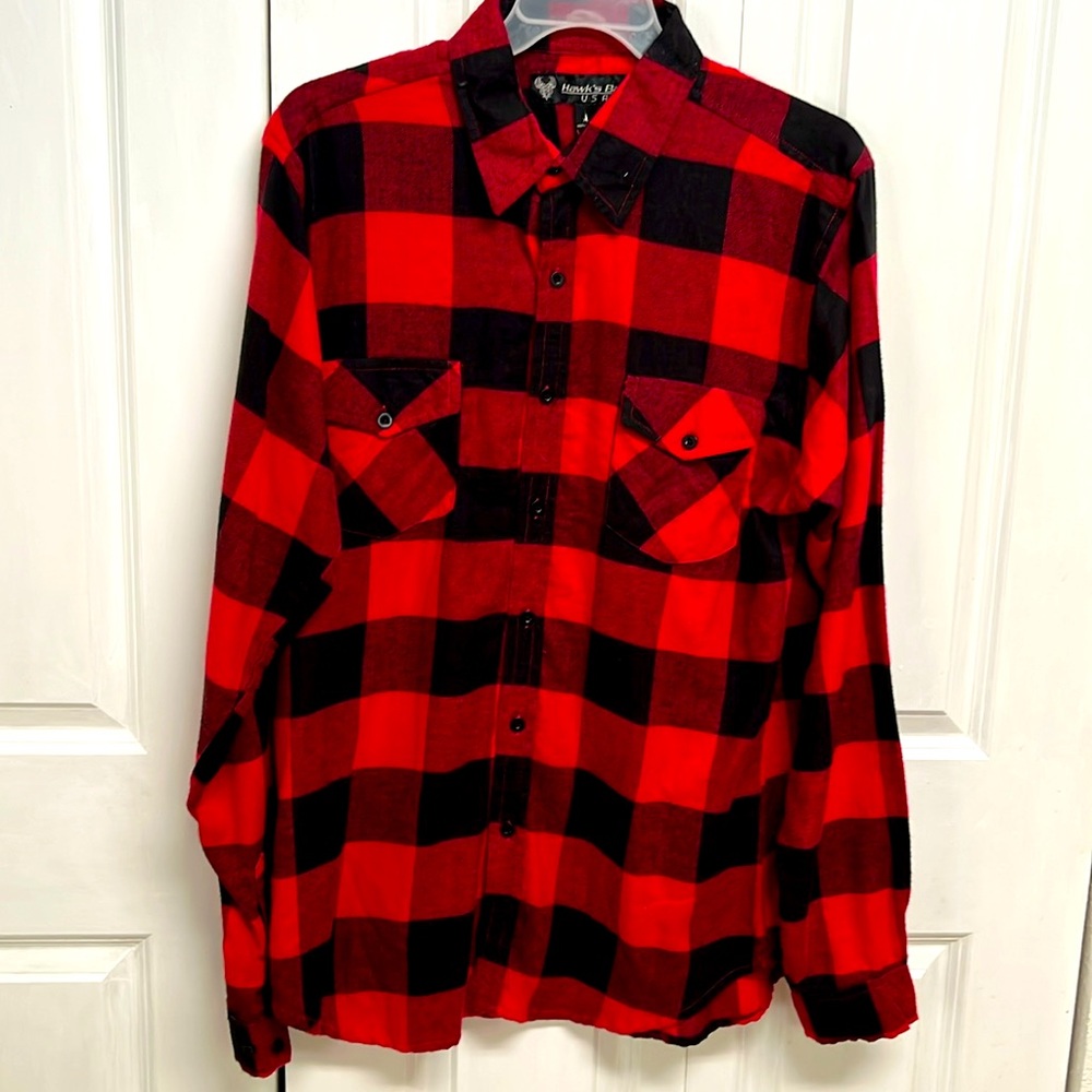Hawks Bay Red Black Plaid Long Sleeve Flannel Shirt Size XL